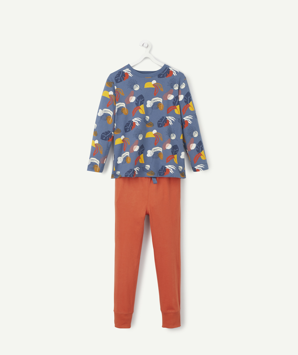 Pyjama orange et bleu garçon en coton imprimé feuilles - 2 A