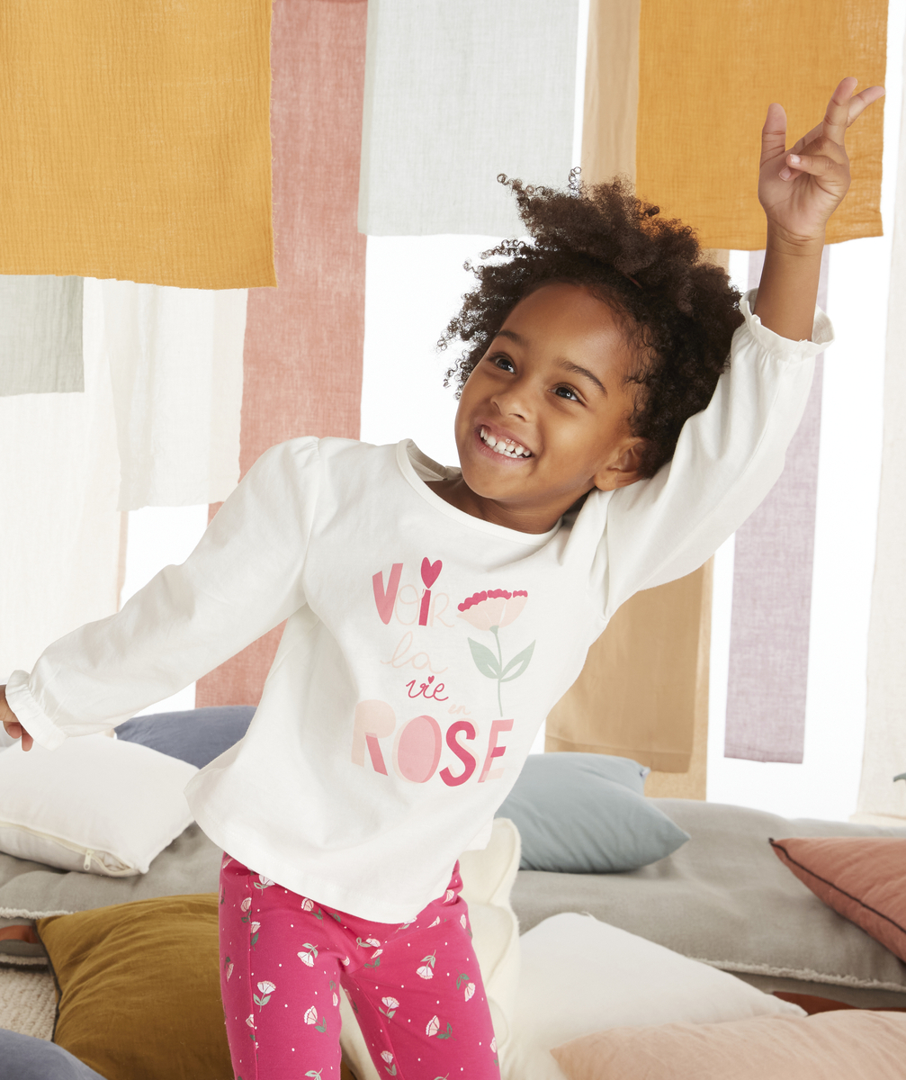 Pyjama en fibres recyclées message voir la vie en rose fille - 8 A