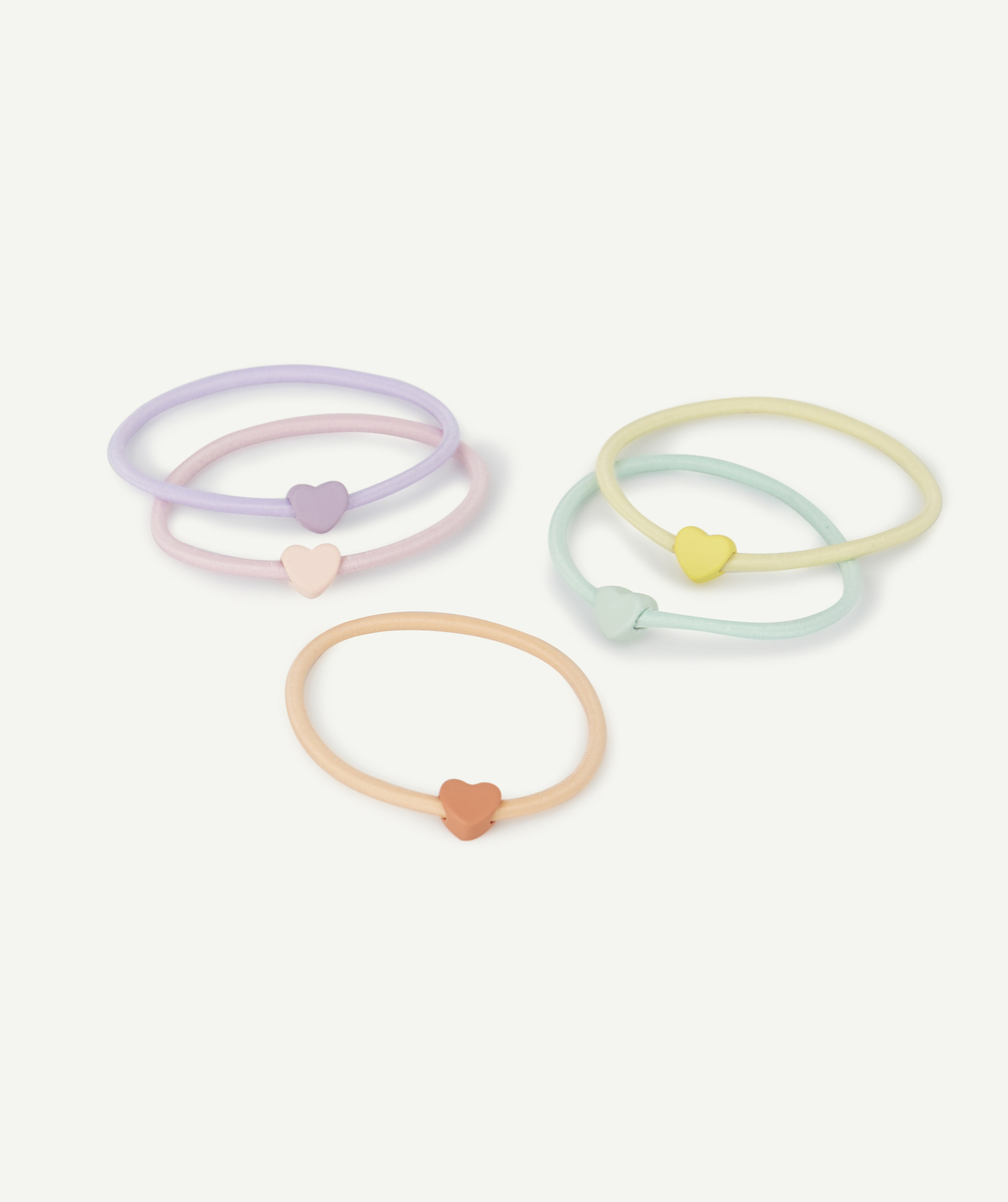Lot de 5 élastiques couleurs pastels avec coeur fille - TU