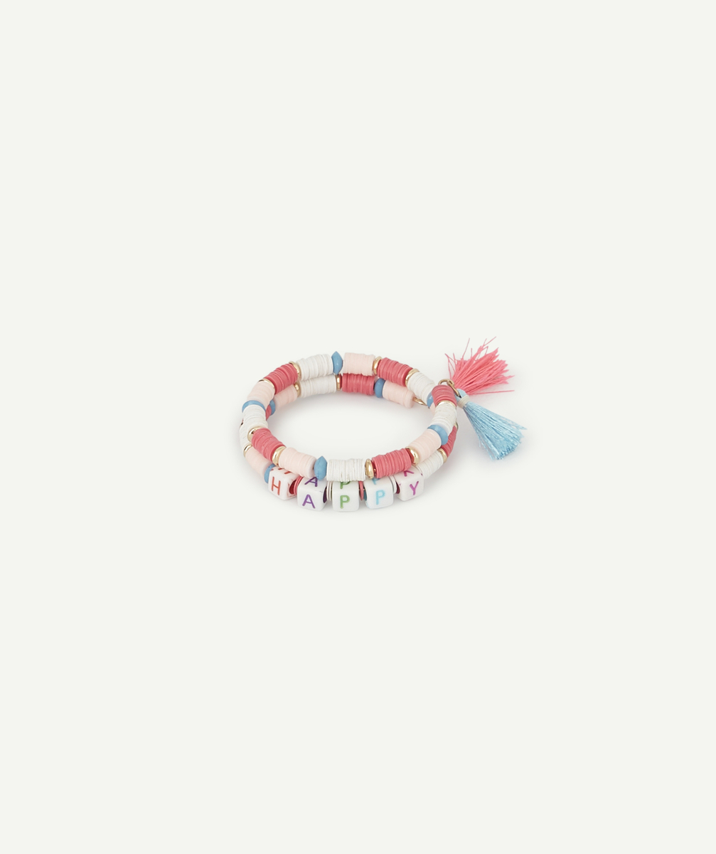Bracelet double coloré avec pompons fille - TU