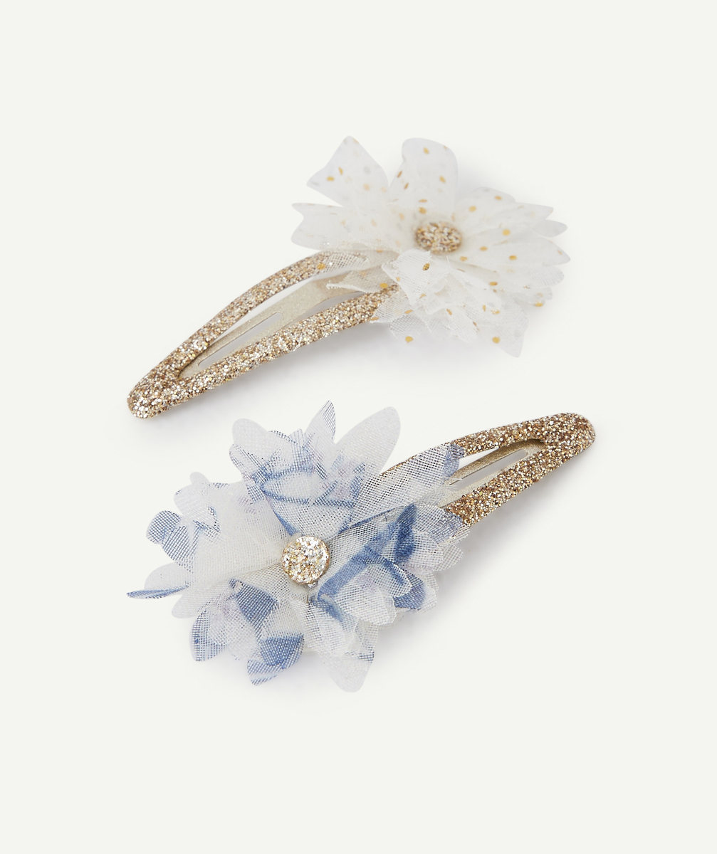 Lot de 2 barrettes bébé fille pailletées avec fleurs en tulle - TU