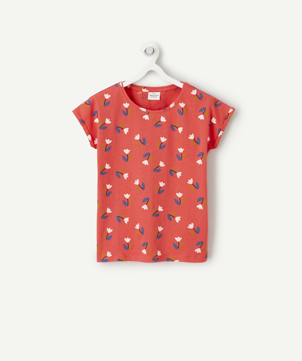 T-shirt fille en fibres recyclées rose fuschia imprimé fleurs - 4 A