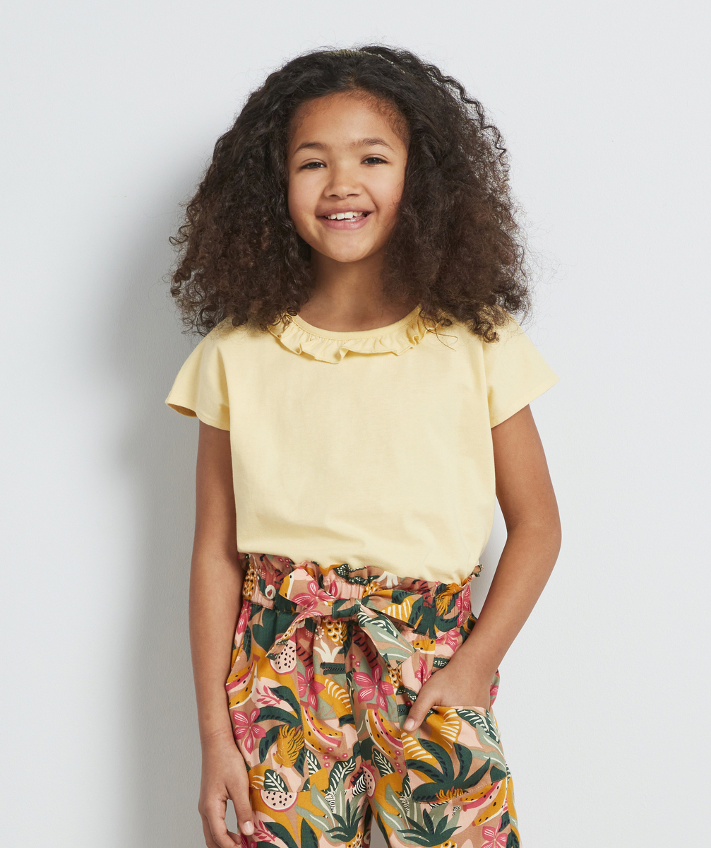 T-shirt fille en coton jaune avec col volanté - 6 A
