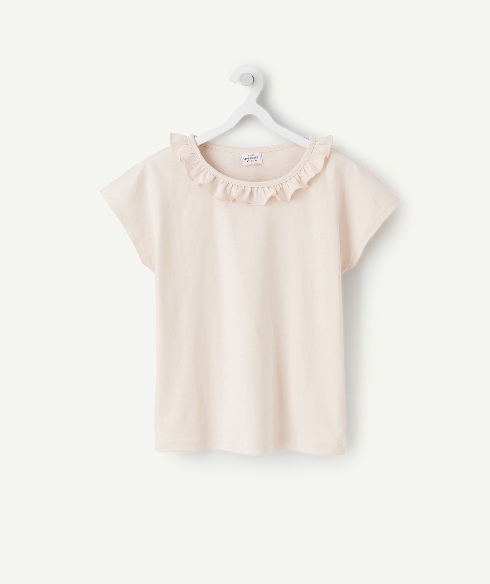 T-shirt fille en coton rose avec col volanté - 14 A