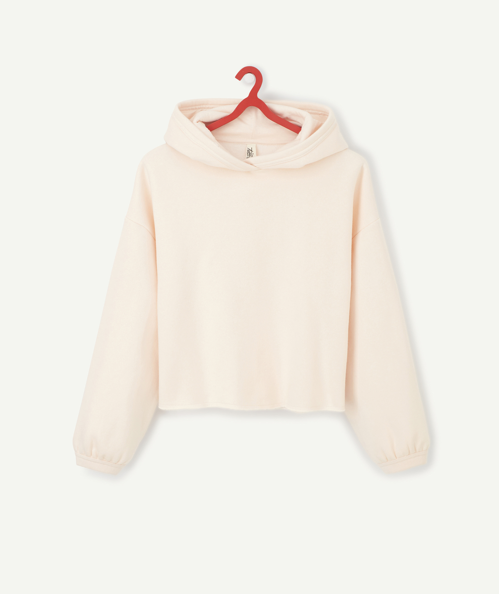 Sweat fille rose à capuche finition coupe déchirée - M