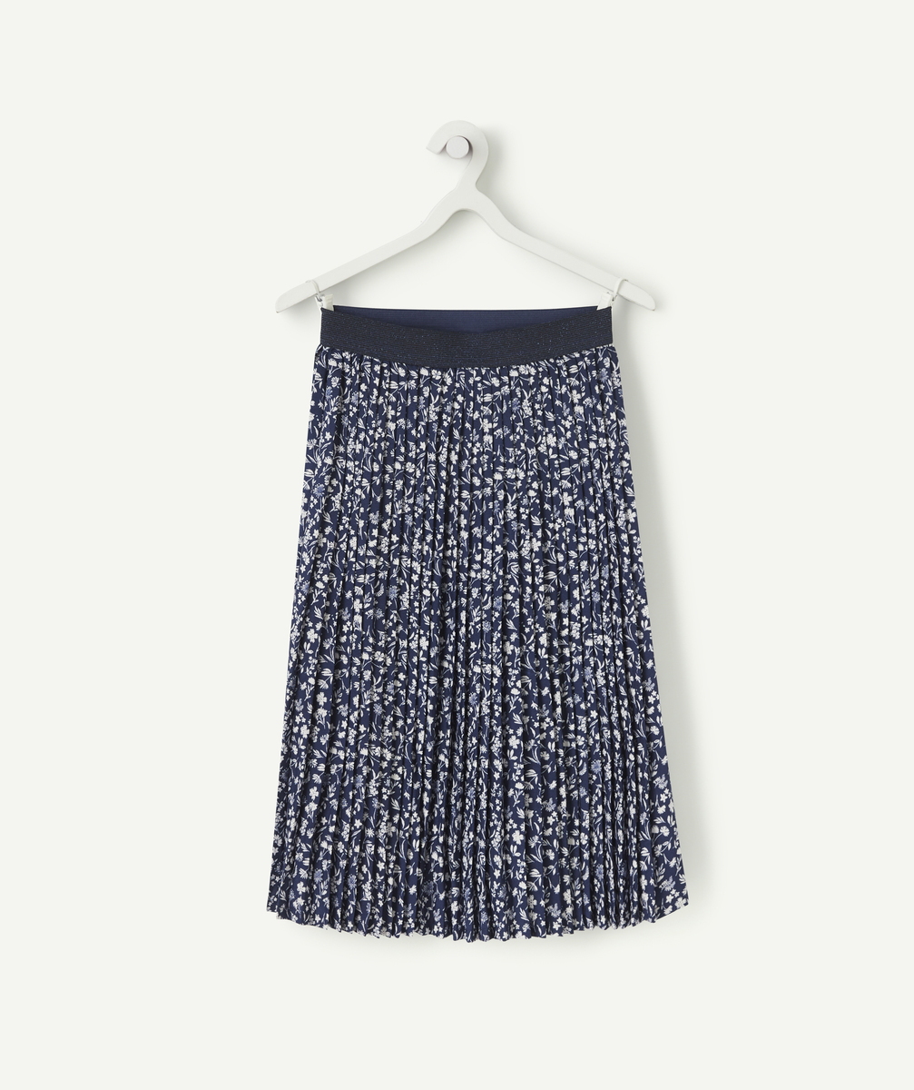 jupe plissée mi-longue fille en fibres recyclées marine imprimé fleuri - 2 a