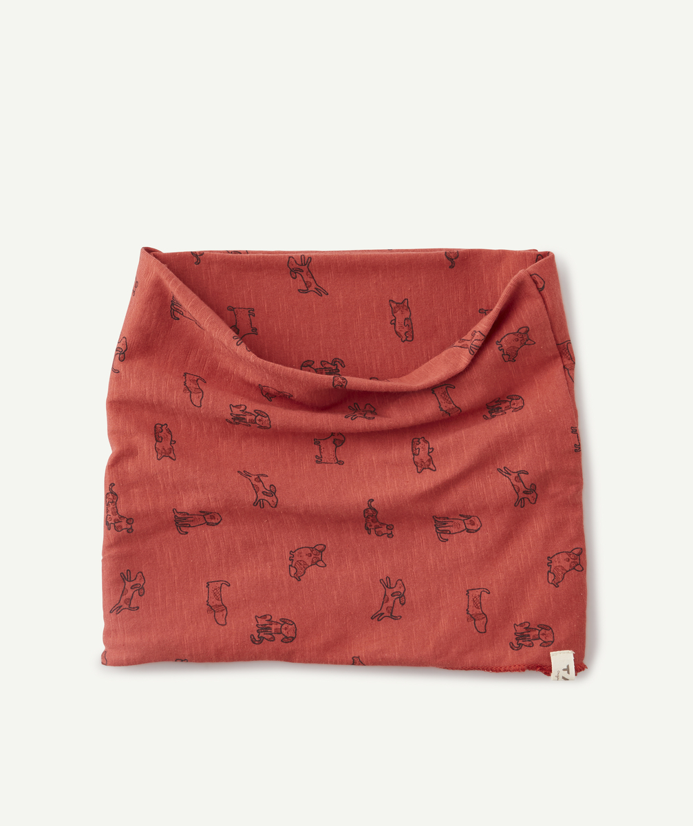 Le snood double tour rouge imprimé chiens - TU