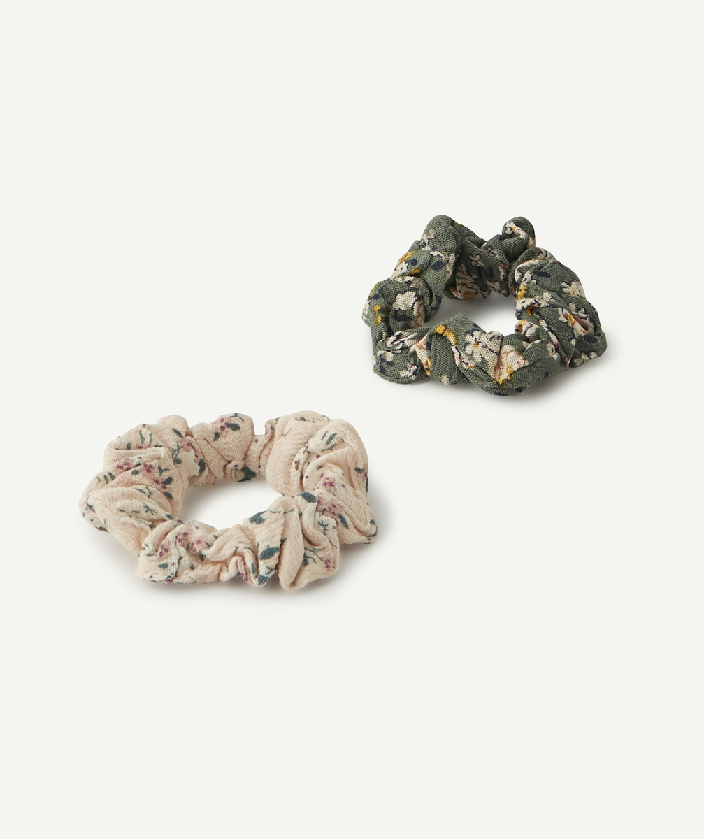 Lot de chouchous rose et kaki fleuri fille - TU