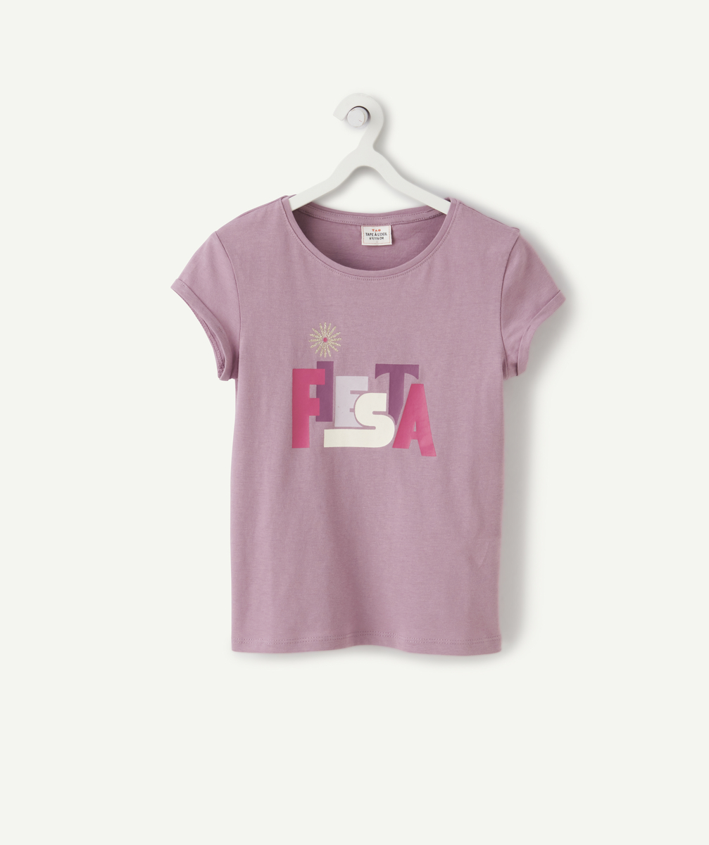 T-shirt fille en fibres recyclées violet avec message - 5 A