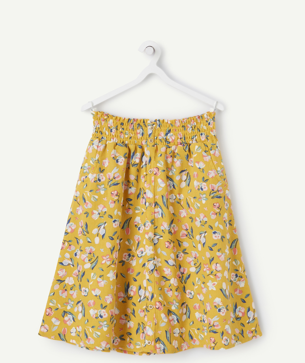 jupe droite fille en coton jaune et imprimée fleurie - 5 a