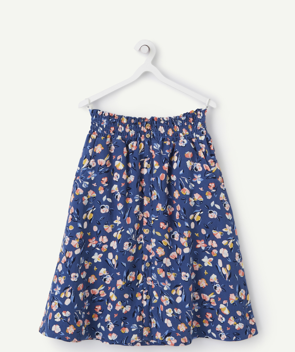 Jupe coupe droite fille bleue en coton et imprimée fleurie - 3 A