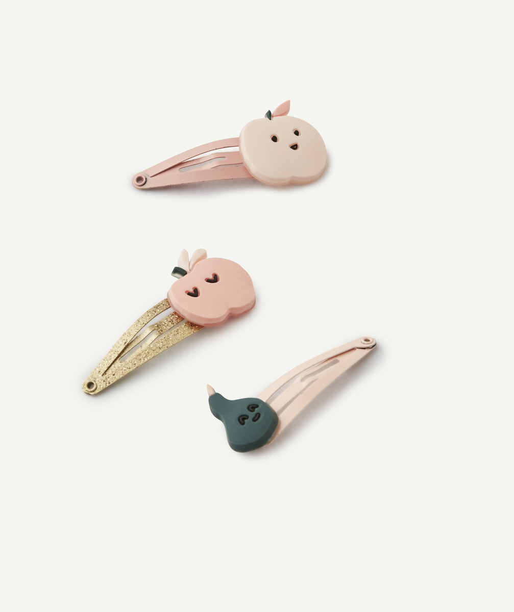 Lot de 3 barrettes bébé fille rose et couleur dorée avec fruits - TU