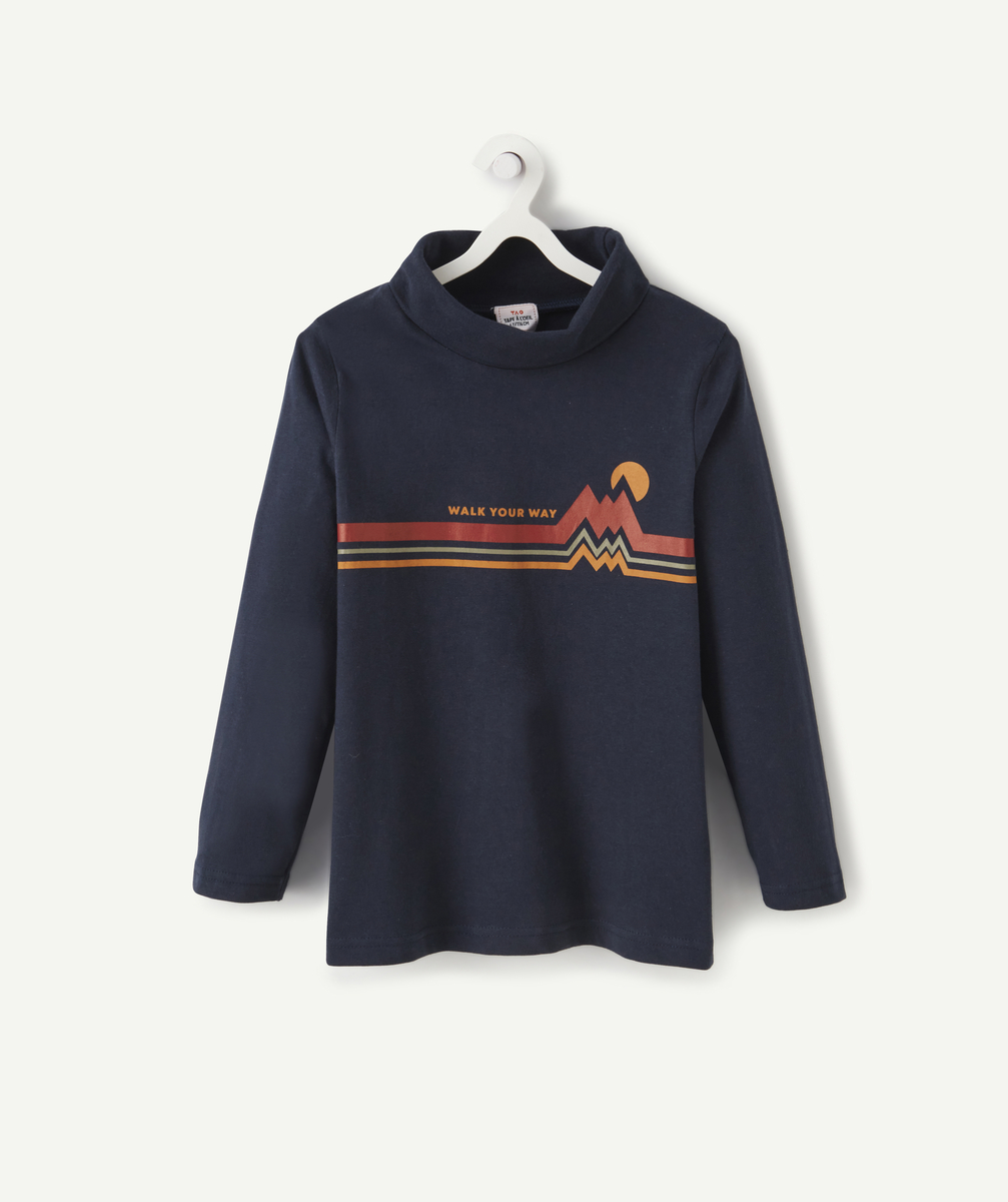 Sous pull bleu marine col roulé motifs montagne garçon - 3 A
