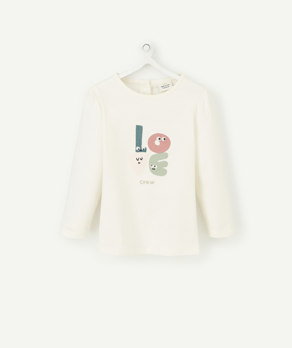 T-shirt bébé fille en coton bio écru avec message - 6 M