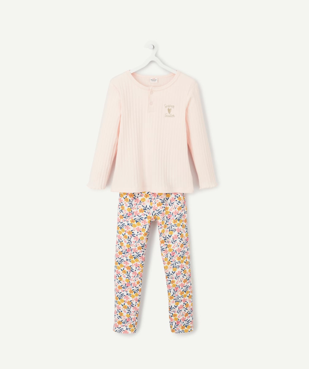 Pyjama côtelé avec crochet rose et imprimé fleuri - 5 A