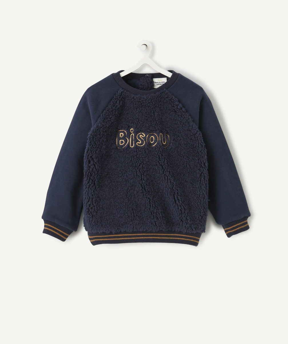 Sweat bleu marine à bouclettes et message bisous bébé garçon - 3 M