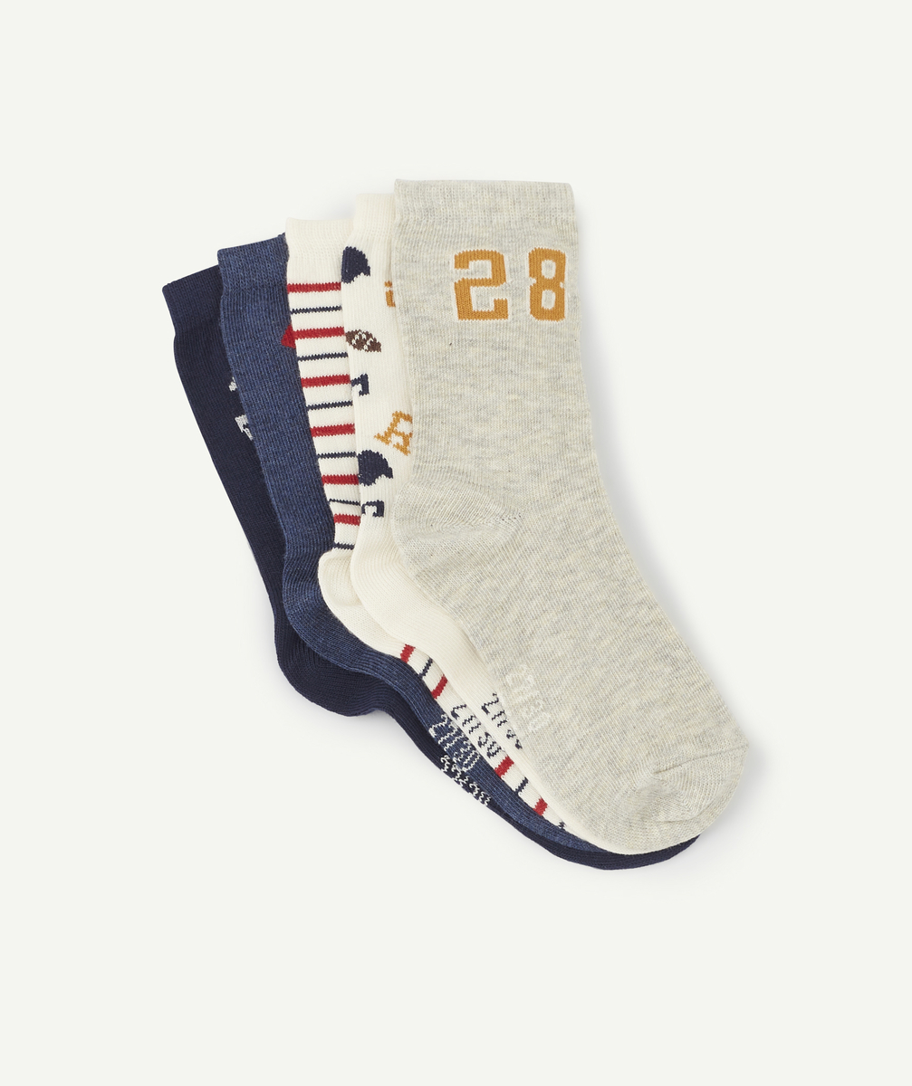 Lot de 5 paires de chaussettes longues thème rugby garçon - 31-34