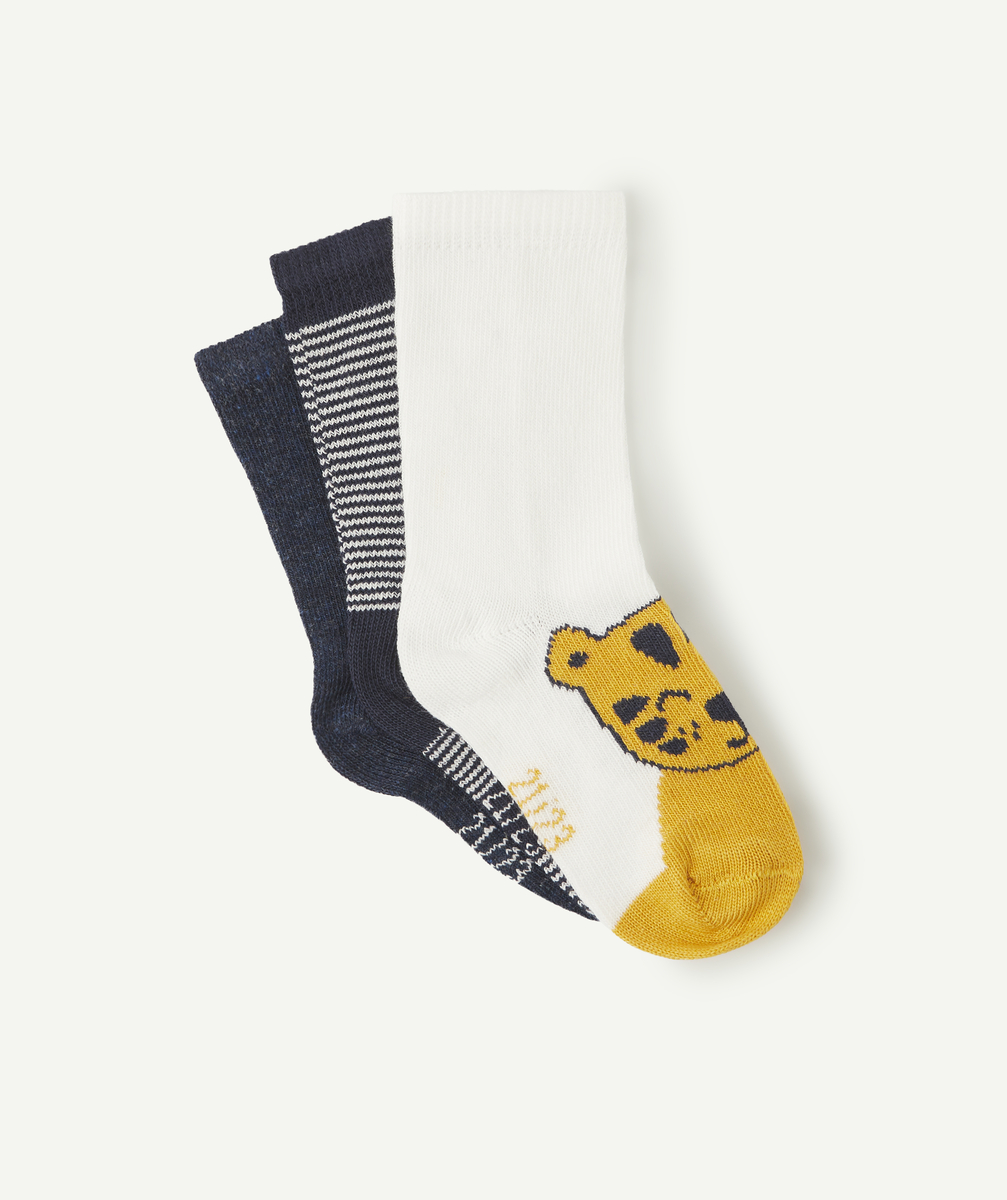 Lot de 3 chaussettes bleu et jaune avec tigre bébé garçon - 18-20