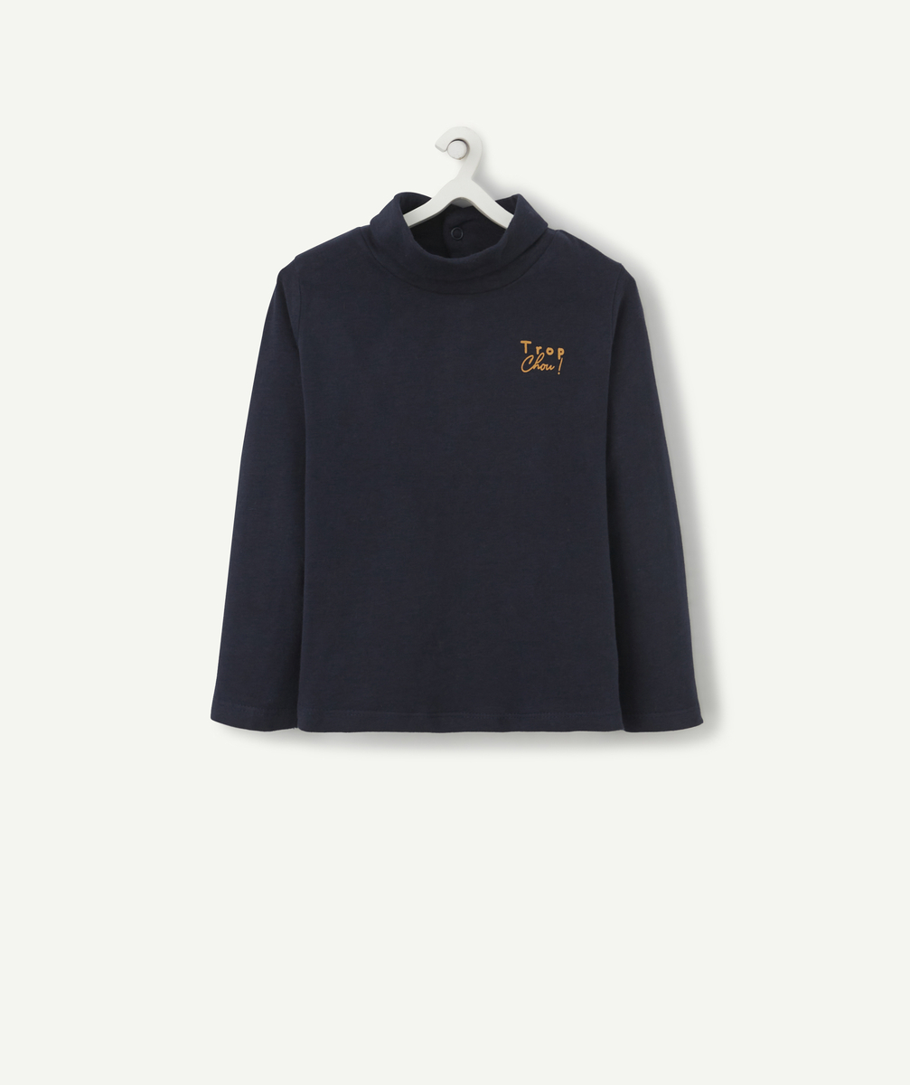 Sous pull bébé garçon en coton avec col montant marine - 3 M