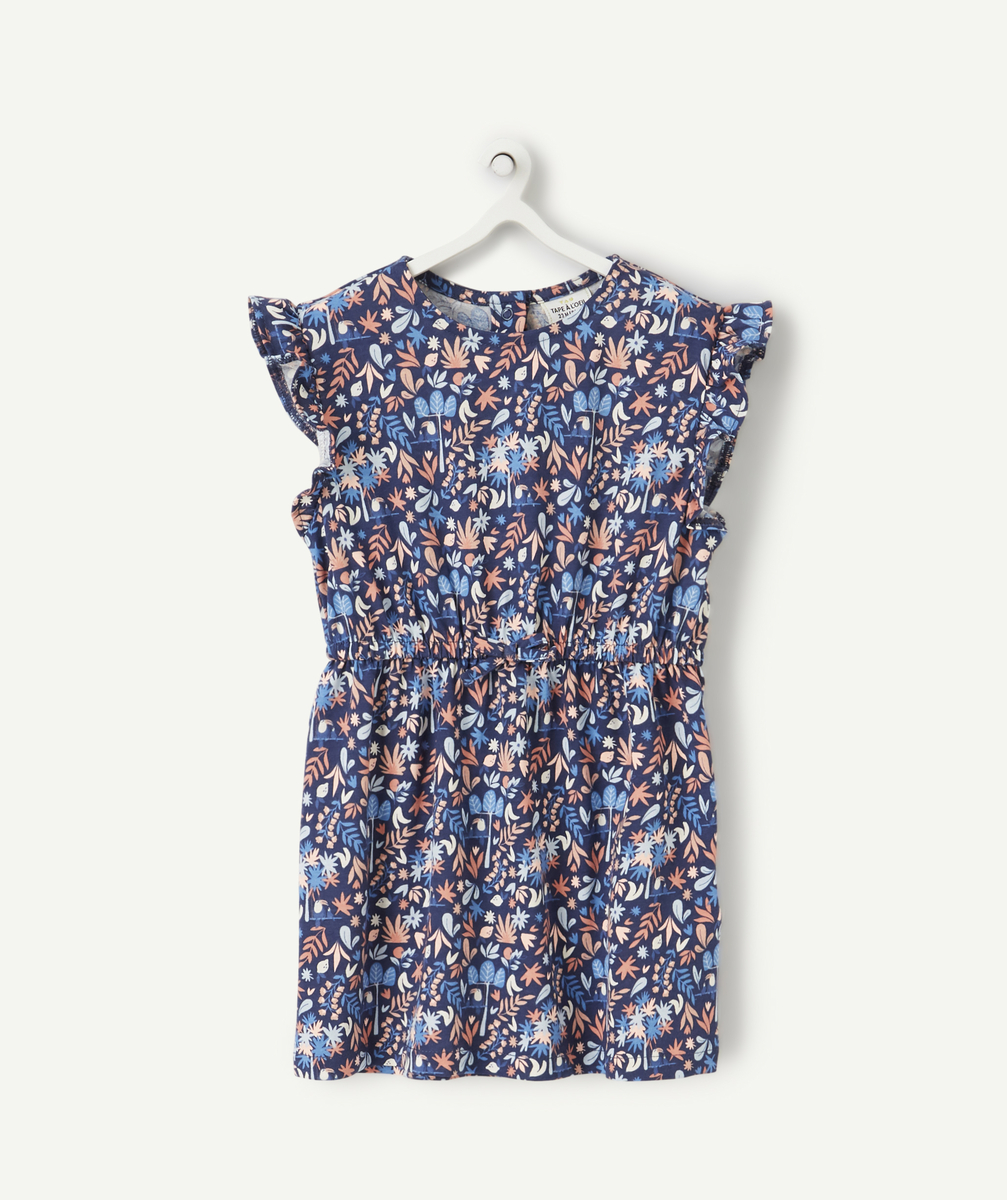 Robe bébé fille bleue en coton bio et imprimé feuilles - 18 M