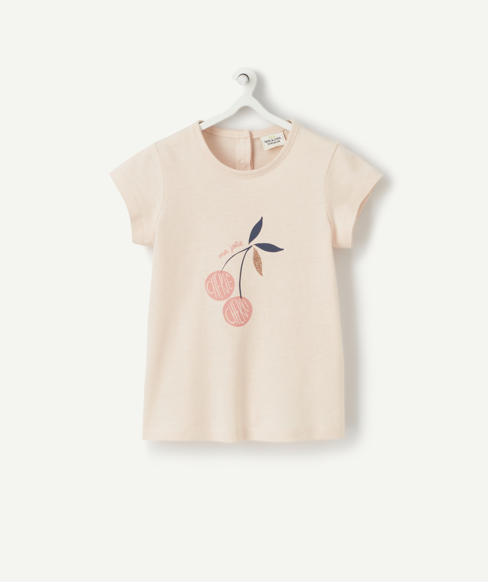T-shirt bébé fille en coton biologique rose avec cerise - 1 M