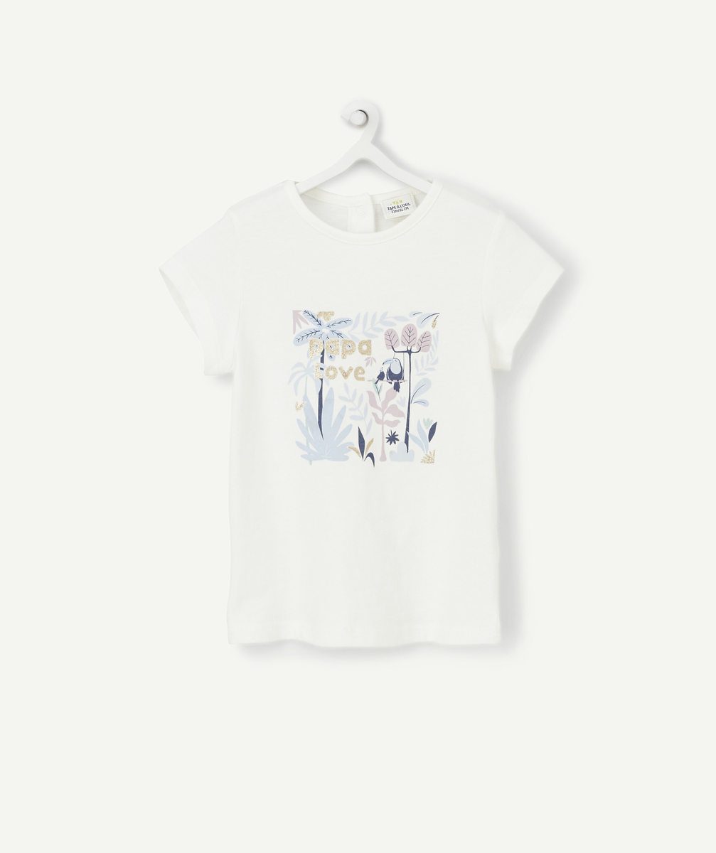 T-shirt bébé fille en coton biologique blanc avec imprimé - 6 M