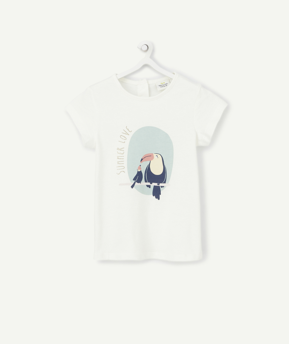T-shirt bébé fille blanc en coton bio avec animation - 6 M