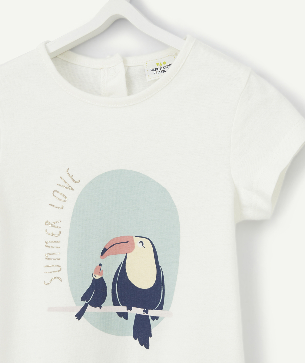 T-shirt bébé fille blanc en coton bio avec animation - 1 M