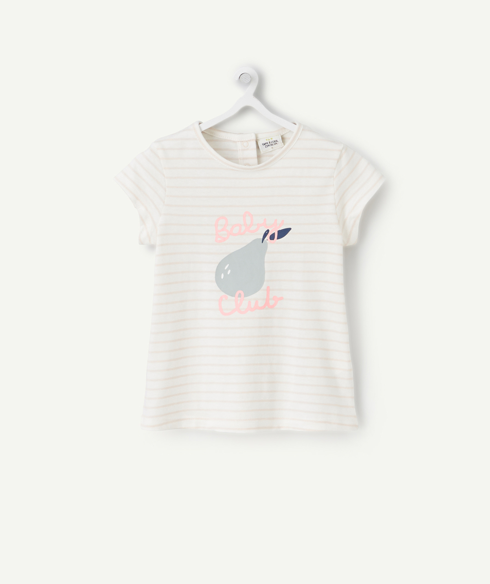 T-shirt bébé fille en coton biologique rayé rose et blanc - 23 M