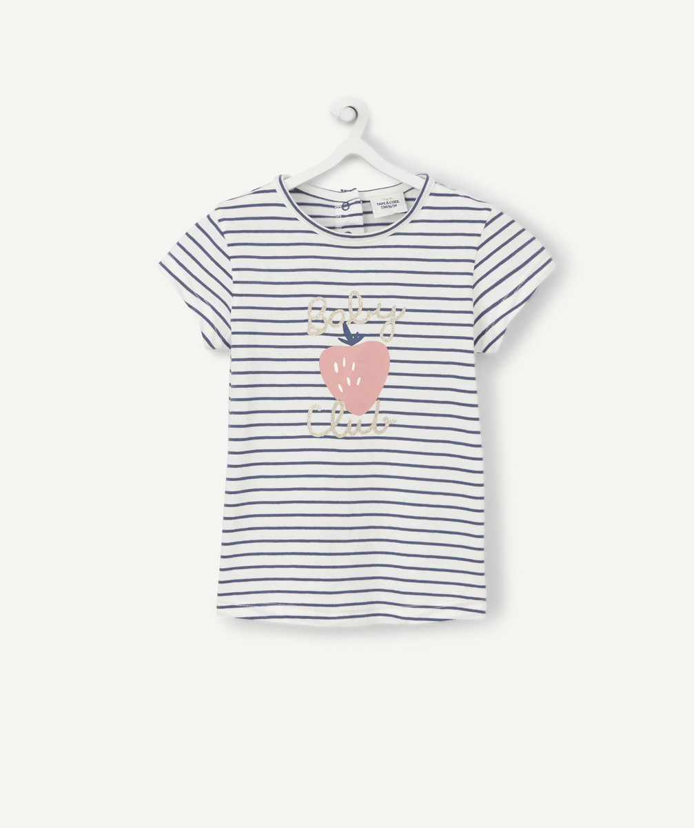 T-shirt bébé fille en coton biologique rayé bleu et blanc - 3 M