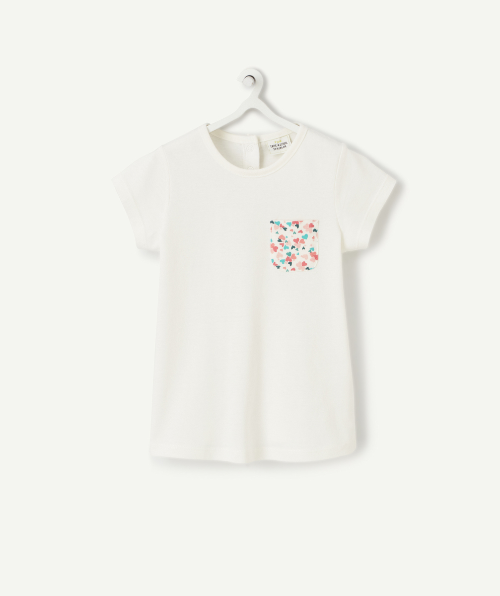 T-shirt bébé fille en coton biologique blanc avec imprimé coeurs - 9 M