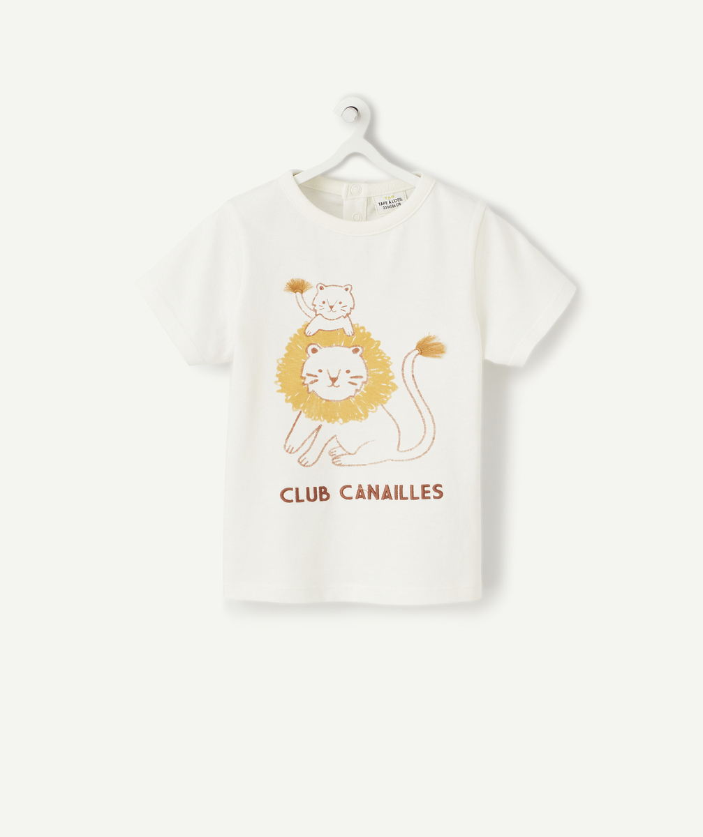 T-shirt bébé garçon en fibres recyclées blanc avec lions - 23 M