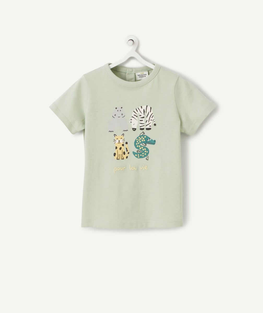 T-shirt bébé garçon en fibres recyclées vert avec animaux - 9 M