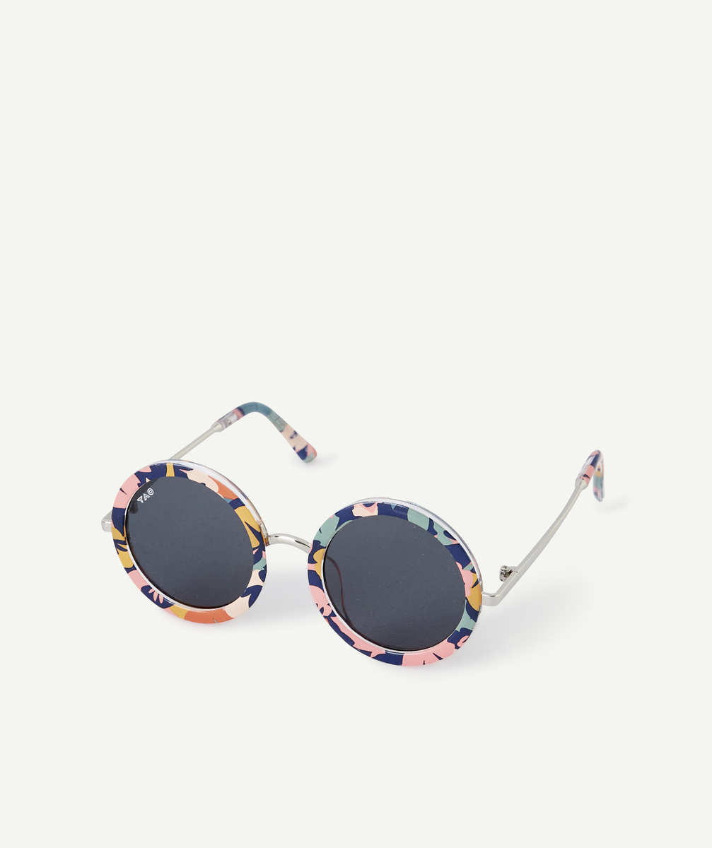Lunettes de soleil fille en plastique recyclé rondes imprimés colorés - TU