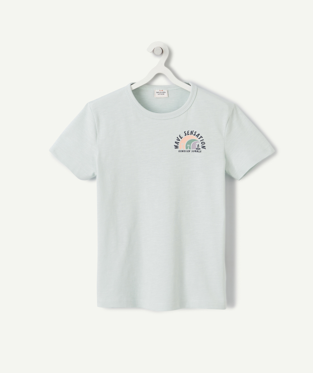 T-shirt garçon vert pastel en coton bio thème hawaïen avec flocage - 12 A