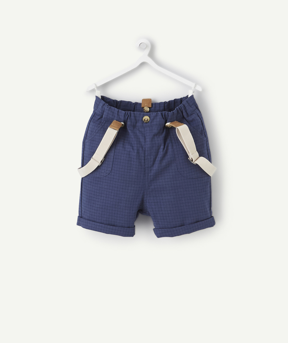 Bermuda bébé garçon bleu à carreaux avec bretelles amovibles - 12 M