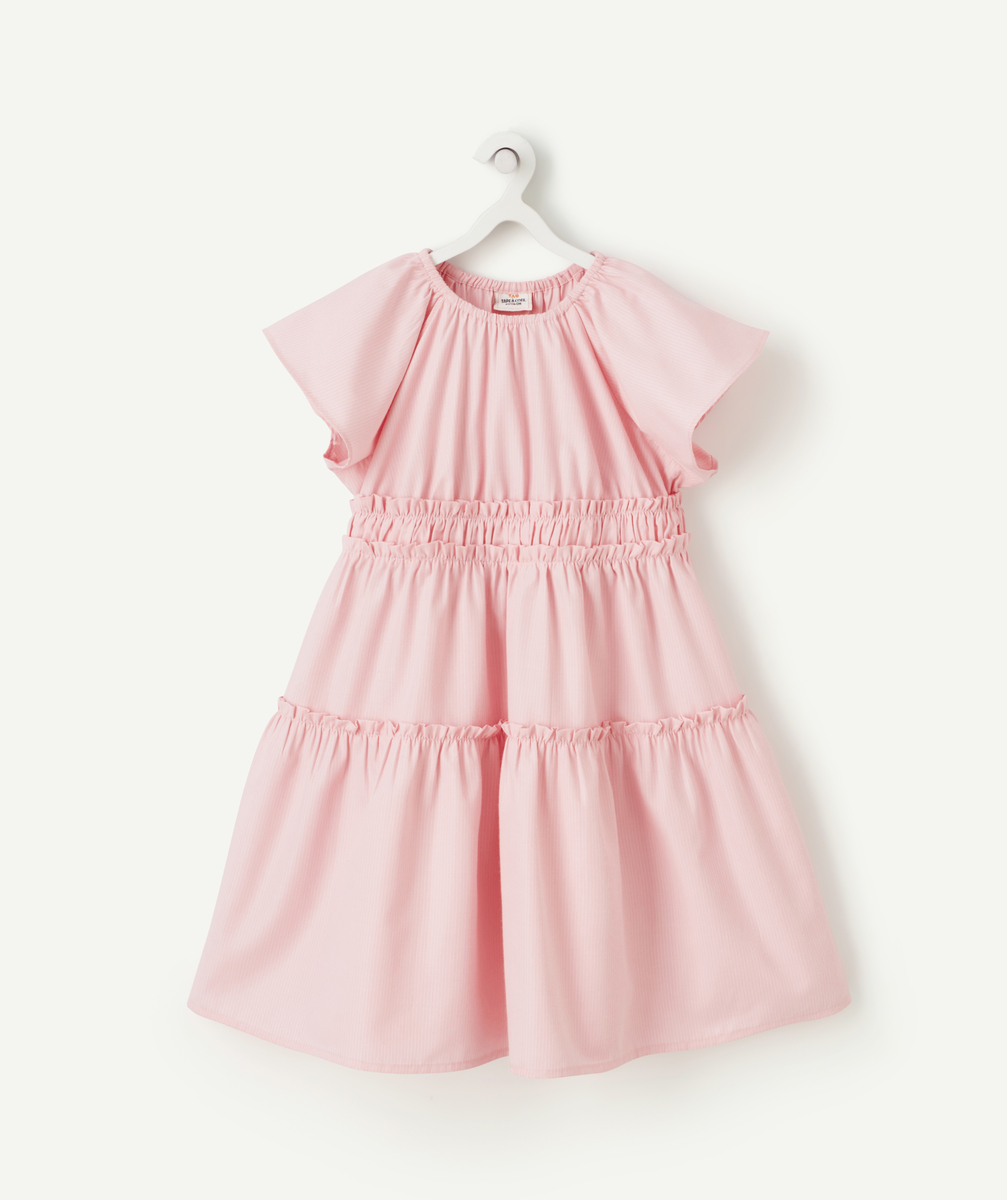 Robe à volants fille rose avec rayures blanches - 4 A