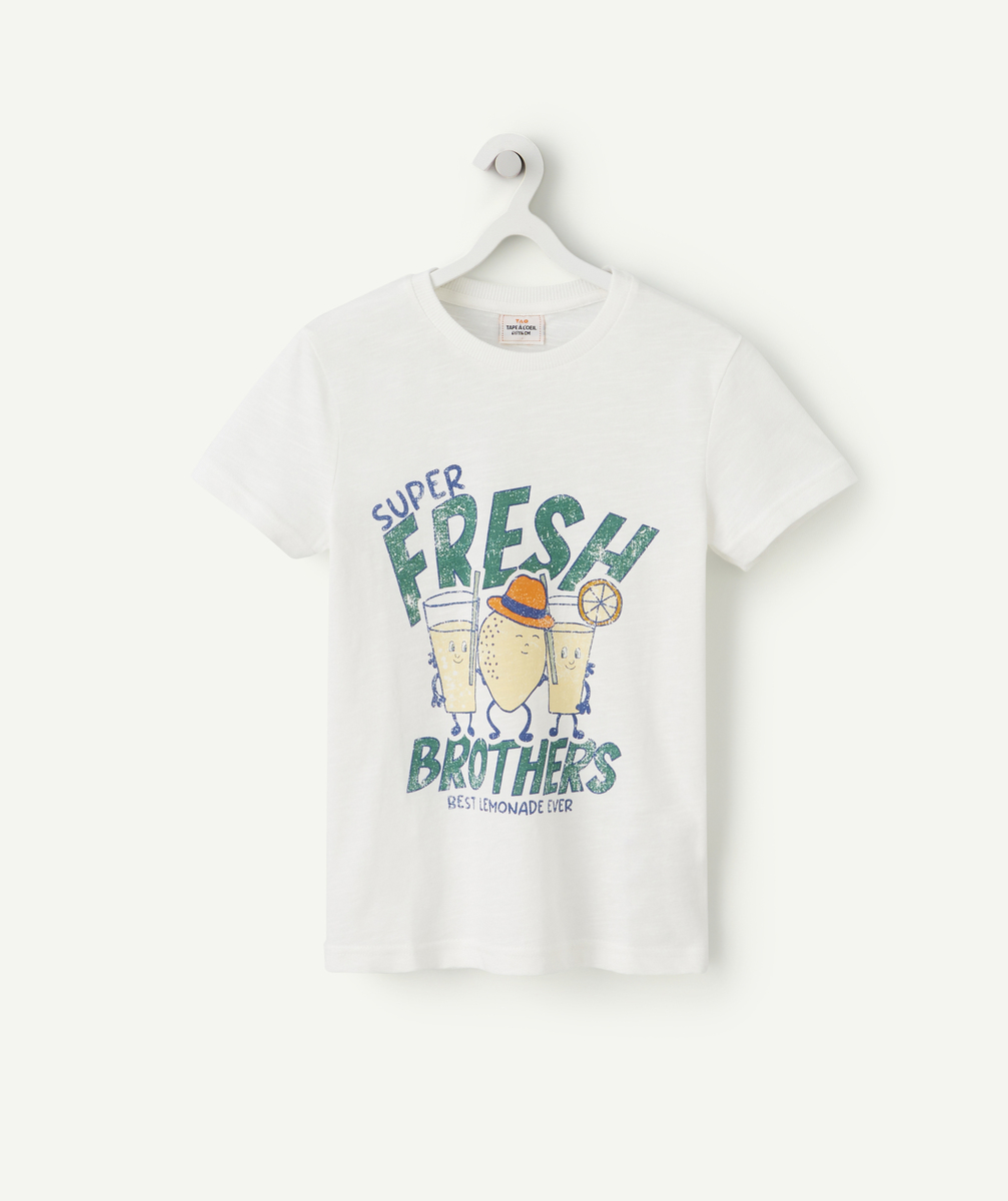 T-shirt garçon en coton bio blanc imprimé effet usé limonades - 6 A