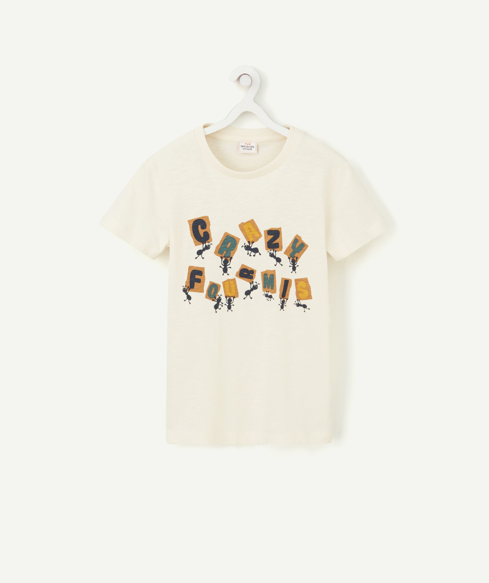 T-shirt garçon en coton bio écru crazy fourmis - 8 A
