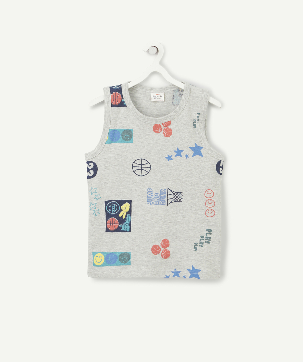 T-shirt sans manches garçon en coton bio gris thème basket - 10 A