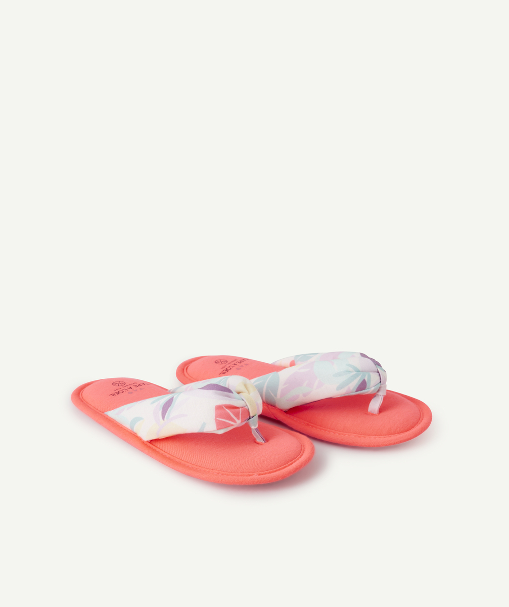 Chaussons tong fille rose fluo avec imprimé feuillage - 30-31