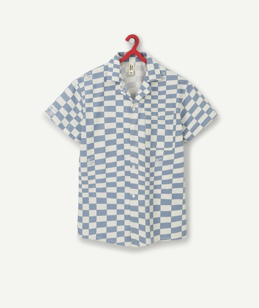 Chemise à manches courtes garçon damier bleu et blanc - XXS