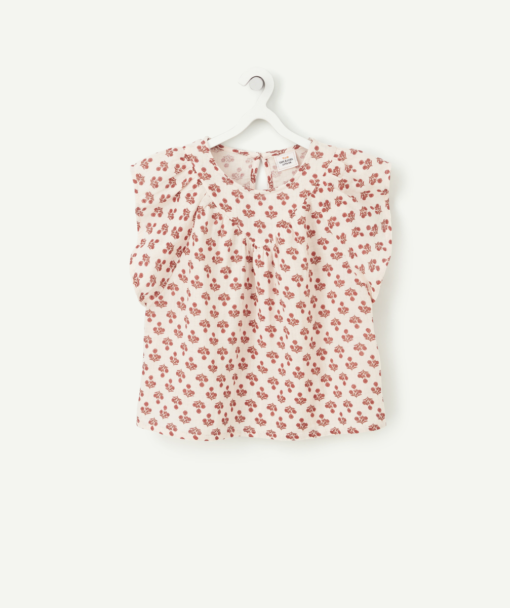 Blouse fille en coton rose pâle et imprimée fleurie - 8 A