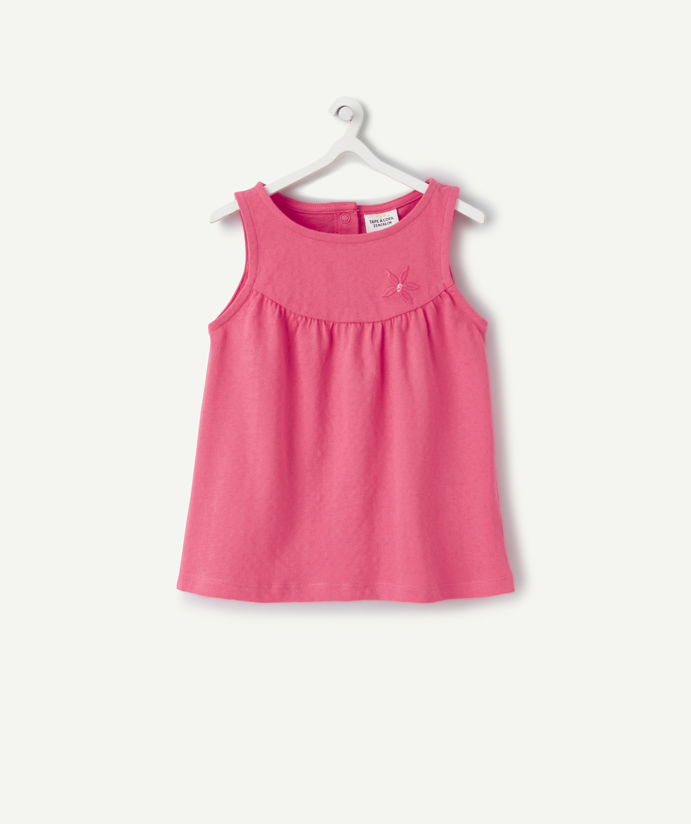 T-shirt sans manches bébé fille en coton bio rose fushia - 18 M