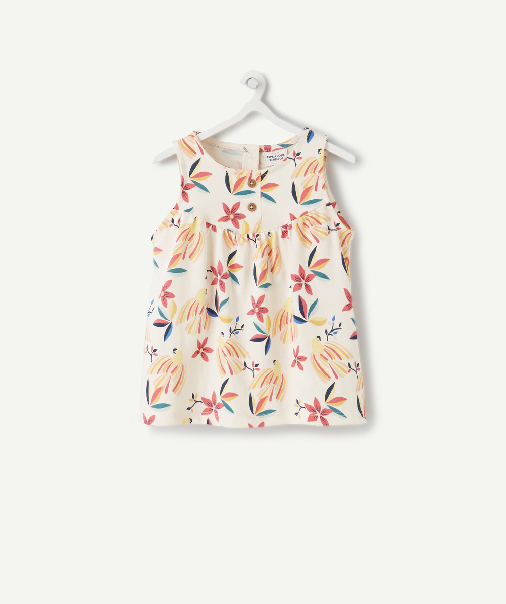 T-shirt sans manches bébé fille en coton bio imprimé tropical - 9 M