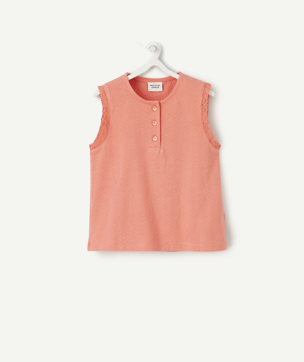 T-shirt bébé fille en coton sans manches couleur corail - 18 M