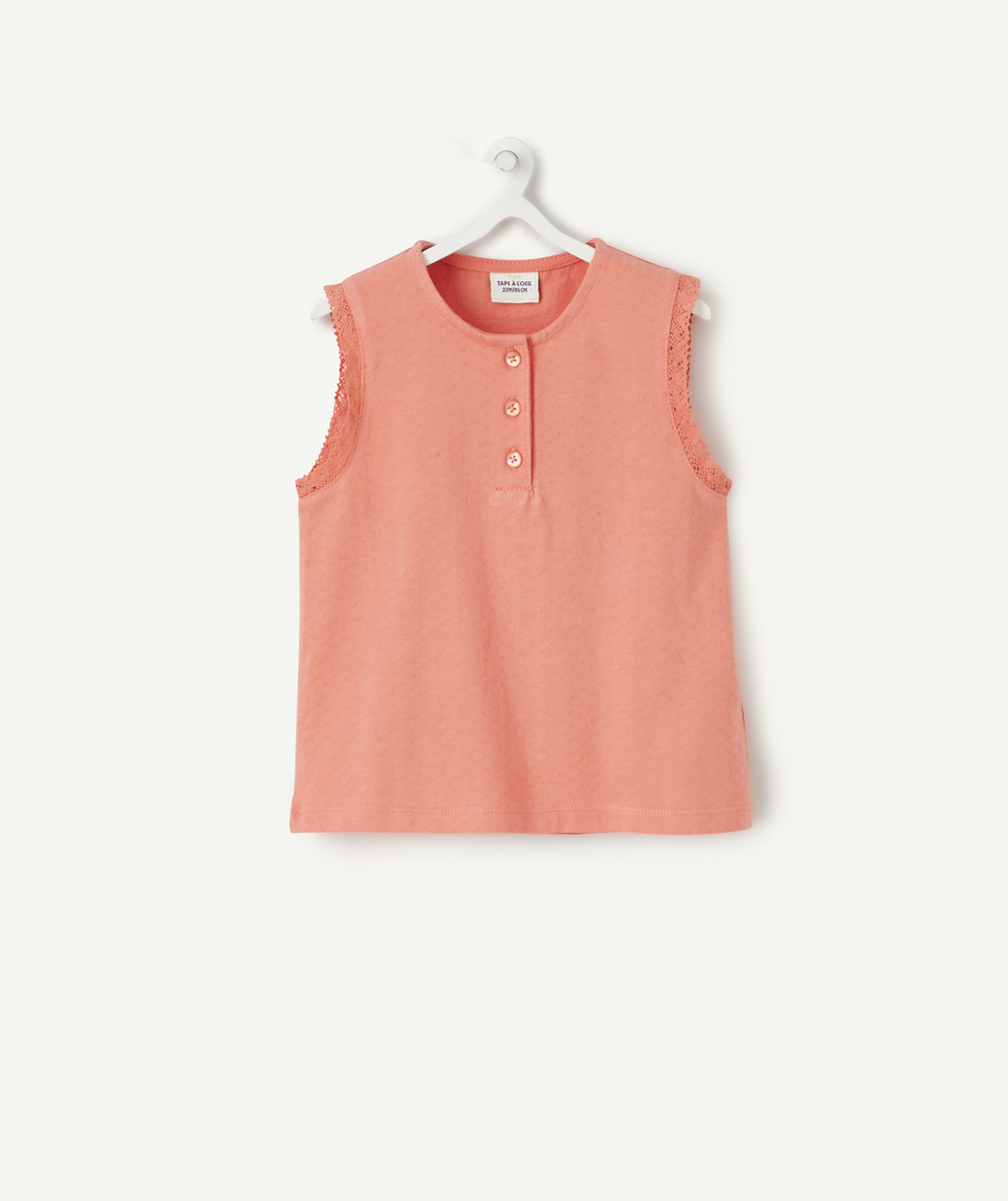 T-shirt bébé fille en coton sans manches couleur corail - 12 M