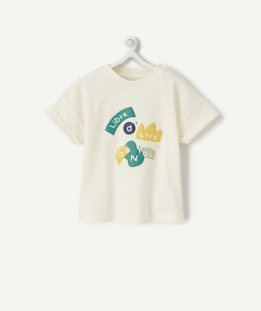 T-shirt bébé garçon en fibres recyclées blanc avec message - 12 M