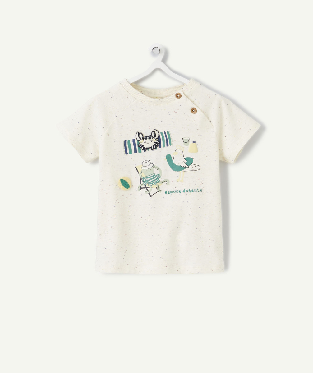 T-shirt bébé garçon écru thème plage avec patch - 9 M