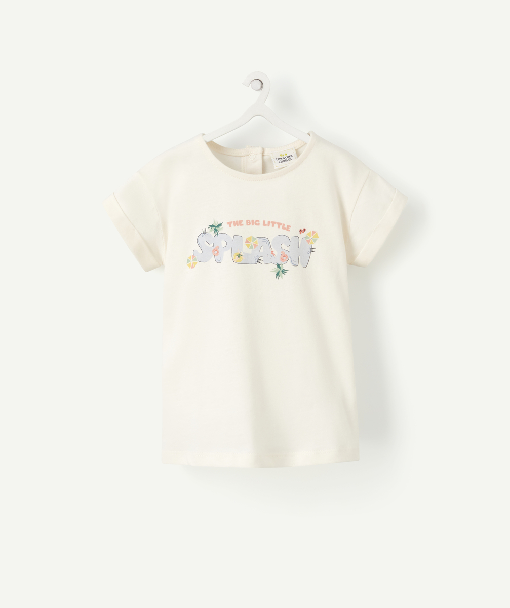 t-shirt bébé fille en coton biologique écru avec message - 12 m